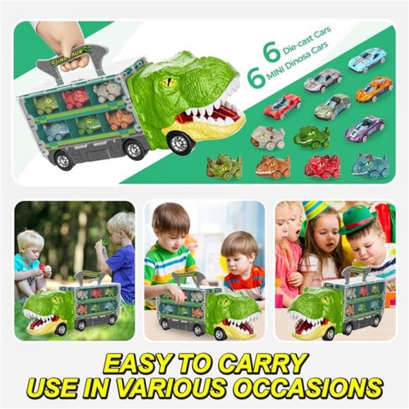 13 in 1 Dinosaur Toys Car for Kids, Dinosaur Transport Truck Track Set, Toddler - Picture 4 of 7